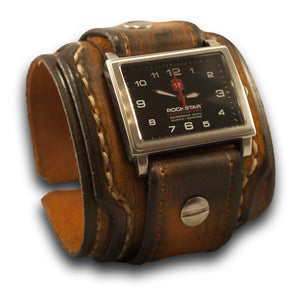 Range Tan Layered Leather Cuff Watch with 42mm Stainless-Leather Cuff Watches-Rockstar Leatherworks™