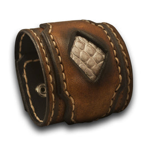 Brown Layered & Stitched Leather Cuff Wristband with Inlay-Leather Cuffs & Wristbands-Rockstar Leatherworks™