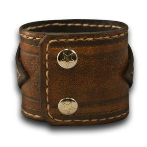 Brown Layered & Stitched Leather Cuff Wristband with Inlay-Leather Cuffs & Wristbands-Rockstar Leatherworks™