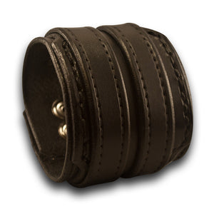 Black Drake Layered Double Strap Leather Cuff with Skull Snaps-Leather Cuffs & Wristbands-Rockstar Leatherworks™