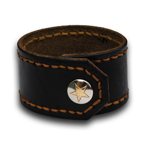 Black Leather Cuff Wristband with Rust Stitching & Snap-Leather Cuffs & Wristbands-Rockstar Leatherworks™