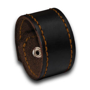 Black Leather Cuff Wristband with Rust Stitching & Snap-Leather Cuffs & Wristbands-Rockstar Leatherworks™