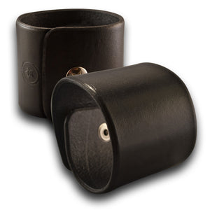 Black Wide Leather Cuff Wristband Bracelet with Snap-Leather Cuffs & Wristbands-Rockstar Leatherworks™