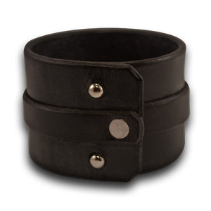 Black Wide Double Strap Leather Cuff Wristband with Studs-Leather Cuffs & Wristbands-Rockstar Leatherworks™