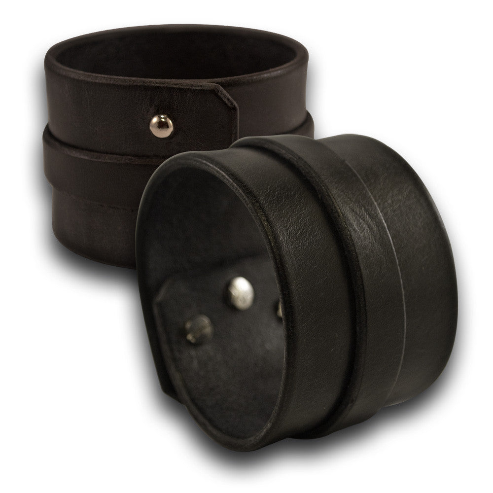 Black Wide Double Strap Leather Cuff Wristband with Studs-Leather Cuffs & Wristbands-Rockstar Leatherworks™