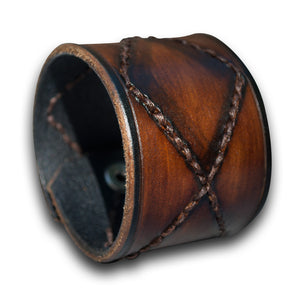 Brown Stressed Leather Cuff Wristband with Hand Stitching & Snap-Leather Cuffs & Wristbands-Rockstar Leatherworks™