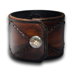 Brown Stressed Leather Cuff Wristband with Hand Stitching & Snap-Leather Cuffs & Wristbands-Rockstar Leatherworks™