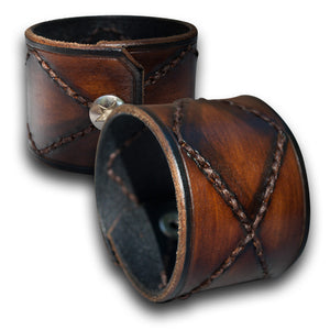 Brown Stressed Leather Cuff Wristband with Hand Stitching & Snap-Leather Cuffs & Wristbands-Rockstar Leatherworks™