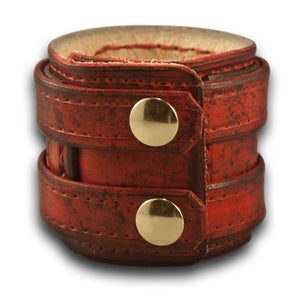 Scarlet Layered Leather Double Strap Cuff with Snaps-Leather Cuffs & Wristbands-Rockstar Leatherworks™