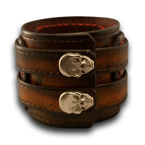 Leather Double Strap Cuff with Layered Cuff & Skull Snaps-Leather Cuffs & Wristbands-Rockstar Leatherworks™