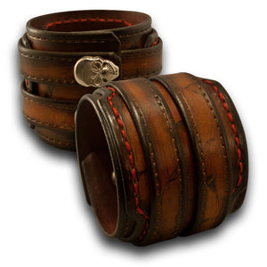 Leather Double Strap Cuff with Layered Cuff & Skull Snaps-Leather Cuffs & Wristbands-Rockstar Leatherworks™