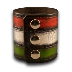 Italian Flag Leather Cuff - Red, White & Green Hand Stitched-Leather Cuffs & Wristbands-Rockstar Leatherworks™