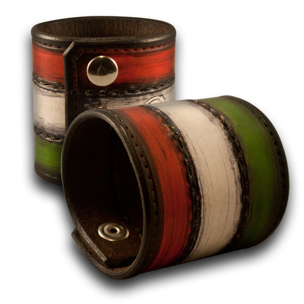 Italian Flag Leather Cuff - Red, White & Green Hand Stitched-Leather Cuffs & Wristbands-Rockstar Leatherworks™