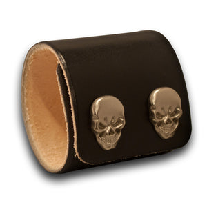 Black Leather Cuff Wristband with Skull Snaps-Leather Cuffs & Wristbands-Rockstar Leatherworks™