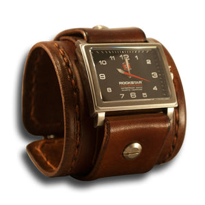 Light Brown Leather Cuff Watch - Stainless 42mm / Sapphire-Leather Cuff Watches-Rockstar Leatherworks™