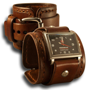 Light Brown Leather Cuff Watch - Stainless 42mm / Sapphire-Leather Cuff Watches-Rockstar Leatherworks™