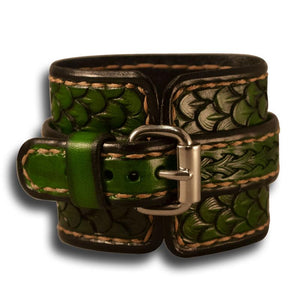 Green Dragon Scale Leather 42mm Cuff Watch-Leather Cuff Watches-Rockstar Leatherworks™