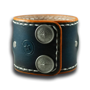 Navy Blue & Orange Leather Cuff Watch Band with Snaps-Custom Handmade Leather Watch Bands-Rockstar Leatherworks™