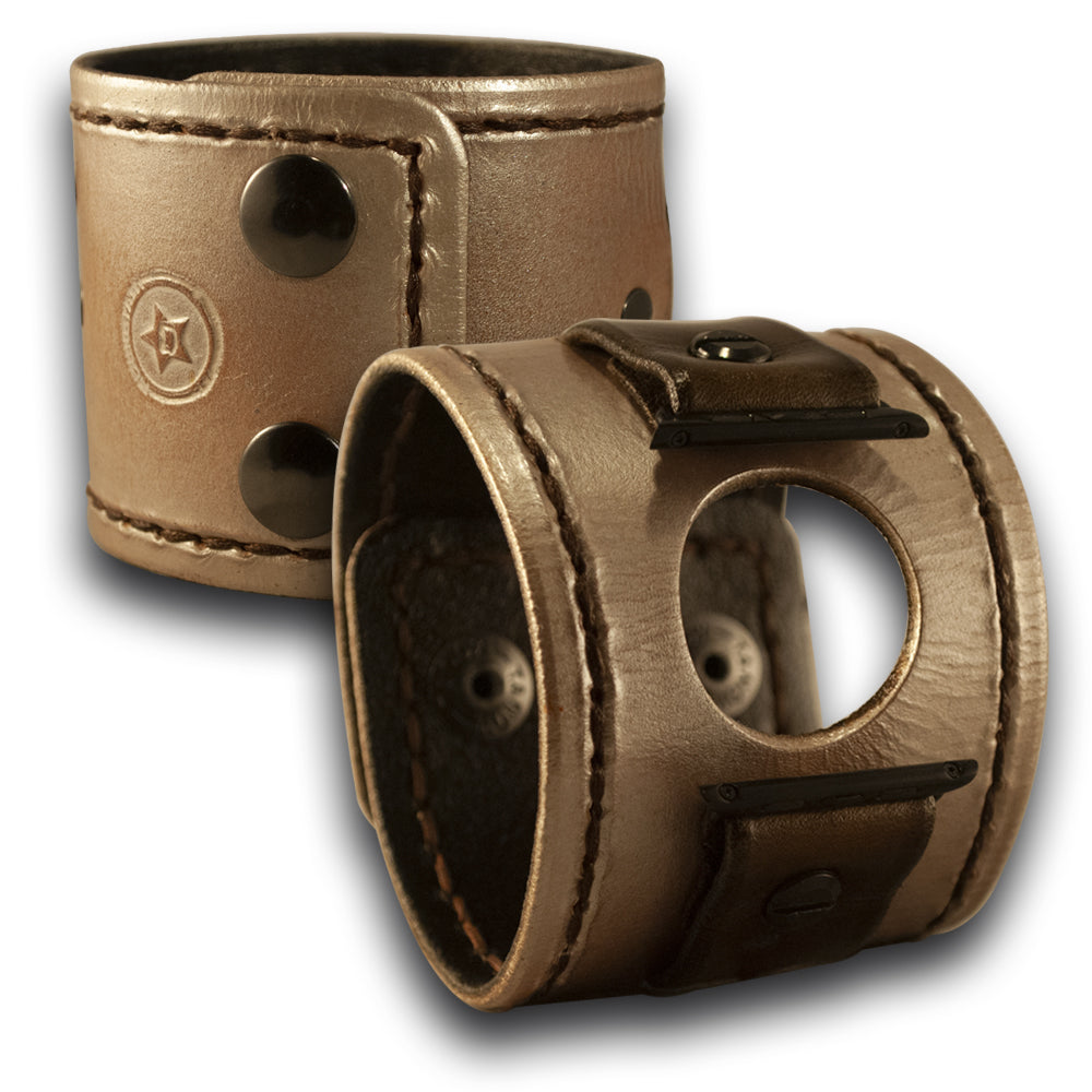 Pearl & Brown Apple iWatch Leather Cuff Watch Band with Snaps-Custom Handmade Leather Watch Bands-Rockstar Leatherworks™