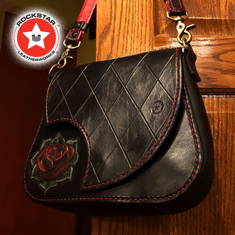 Vintage Leather Satchel Purse Shoulder Bag Patchwork Brass 