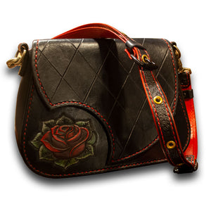 Custom Hand Tooled Leather Hand painted Floral Crossbody Handbag Mexican Bag