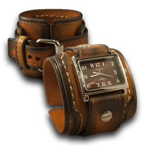 Range Tan Stressed Rockstar Layered Leather Cuff Watch-Leather Cuff Watches-Rockstar Leatherworks™
