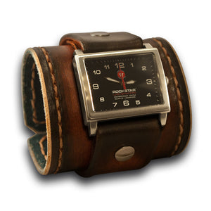 Range Tan Leather Cuff Watch with Stitching and Stainless Buckle-Leather Cuff Watches-Rockstar Leatherworks™