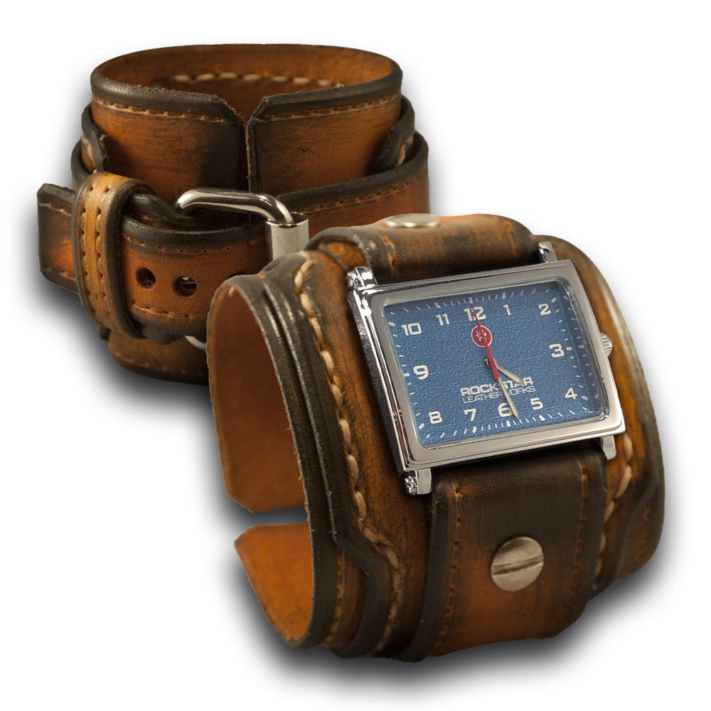 Range Tan Stressed Rockstar Drake Leather Cuff Watch-Leather Cuff Watches-Rockstar Leatherworks™