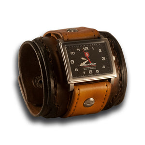 Range Tan Drake Leather Cuff Watch Layered with Double Snaps-Leather Cuff Watches-Rockstar Leatherworks™