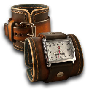 Range Tan Leather Cuff Watch with Stitching and Stainless Buckle-Leather Cuff Watches-Rockstar Leatherworks™