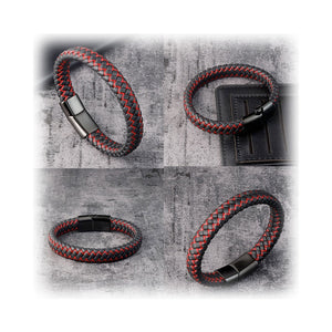 Red and Black Braided Leather Bracelet-Bracelet-Rockstar Leatherworks™