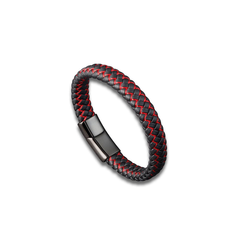 Red and Black Braided Leather Bracelet-Bracelet-Rockstar Leatherworks™