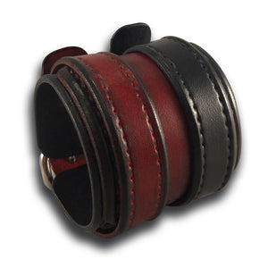 Red & Black Leather Double Strap Drake Wristband with Double Buckles-Leather Cuffs & Wristbands-Rockstar Leatherworks™