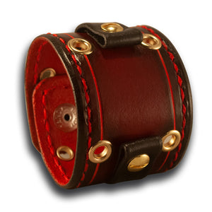 Red Stressed Leather Cuff Watch Band with Eyelets and Snaps-Custom Handmade Leather Watch Bands-Rockstar Leatherworks™