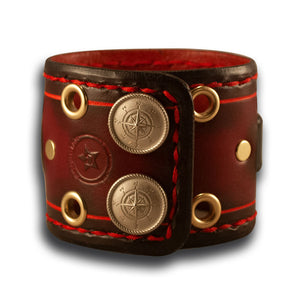 Red Stressed Leather Cuff Watch Band with Eyelets and Snaps-Custom Handmade Leather Watch Bands-Rockstar Leatherworks™