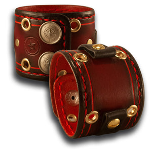 Red Stressed Leather Cuff Watch Band with Eyelets and Snaps-Custom Handmade Leather Watch Bands-Rockstar Leatherworks™