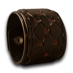 Black Layered & Quilted Cuff with Rose, Skull Snaps & Red Stitching-Leather Cuffs & Wristbands-Rockstar Leatherworks™