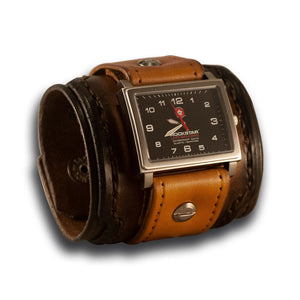 Range Tan Stressed Layered Leather Cuff Watch with Roped Cross Snaps-Leather Cuff Watches-Rockstar Leatherworks™