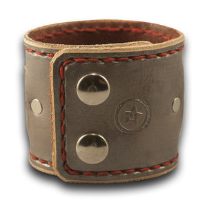 Sliver & Red Leather Cuff Watch with Stitching and Snaps-Leather Cuff Watches-Rockstar Leatherworks™