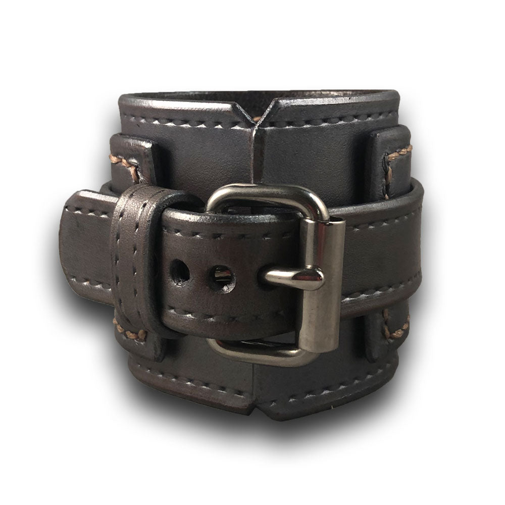 Silver Rockstar Layered Leather Cuff Watch Band-Custom Handmade Leather Watch Bands-Rockstar Leatherworks™