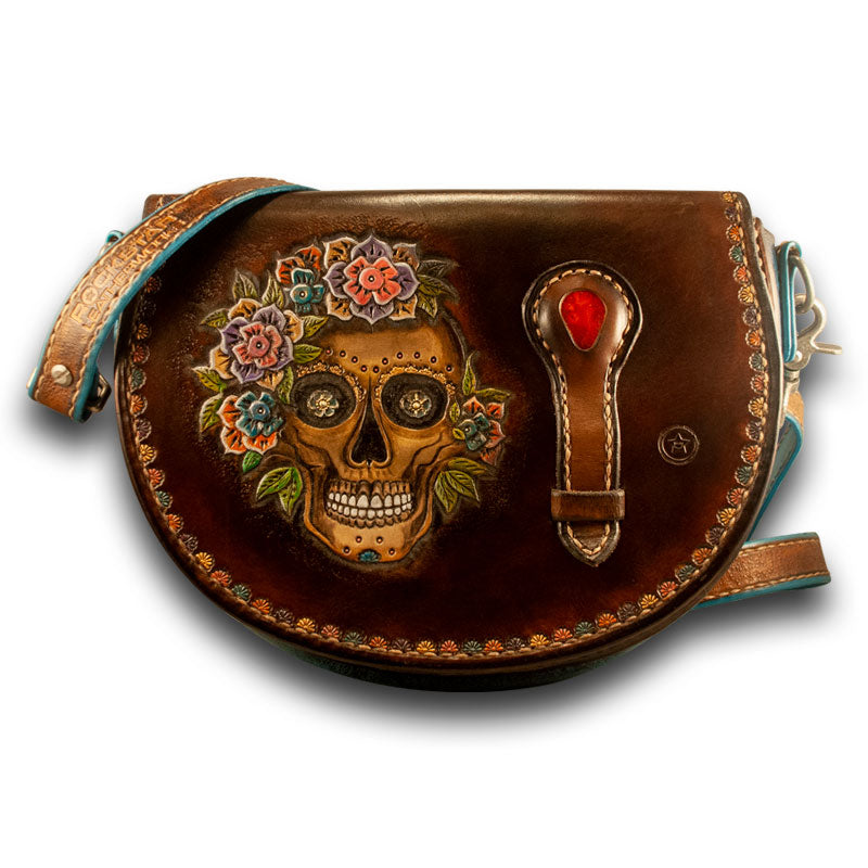 Brown Leather Sugar Skull Handbag-Rockstar Leatherworks™