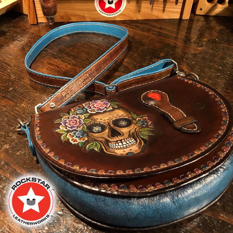brown leather skull-backpack Brown Leather Sugar Skull Handbag