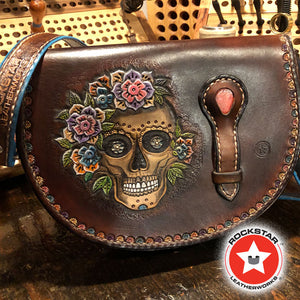 Brown Leather Sugar Skull Handbag-Rockstar Leatherworks™