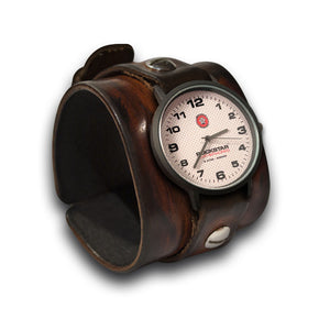 Timber Brown Stressed Leather Cuff Watch with a White Face-Leather Cuff Watches-Rockstar Leatherworks™