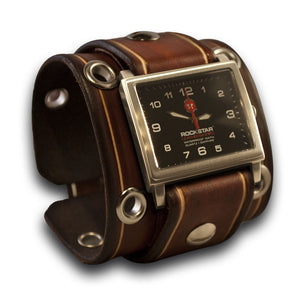 Brown Stressed Leather Cuff Watch w/ Stainless Eyelets & Etching-Leather Cuff Watches-Rockstar Leatherworks™