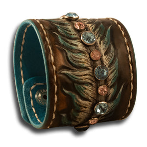 Leather Cuff Wristband with Feather, Stones & Cross Snaps-Leather Cuffs & Wristbands-Rockstar Leatherworks™