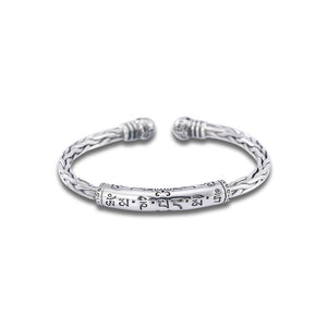 Tribal Braid Silver Bangle Bracelet-Bracelet-Rockstar Leatherworks™