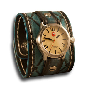 Quilted Leather Cuff Watch with 42mm Stainless Watch-Leather Cuff Watches-Rockstar Leatherworks™