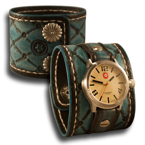 Quilted Leather Cuff Watch with 42mm Stainless Watch-Leather Cuff Watches-Rockstar Leatherworks™