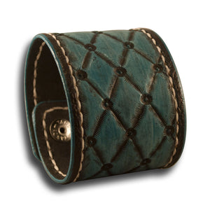 Quilted Turquoise Leather Cuff with Stitching and Snaps-Leather Cuffs & Wristbands-Rockstar Leatherworks™